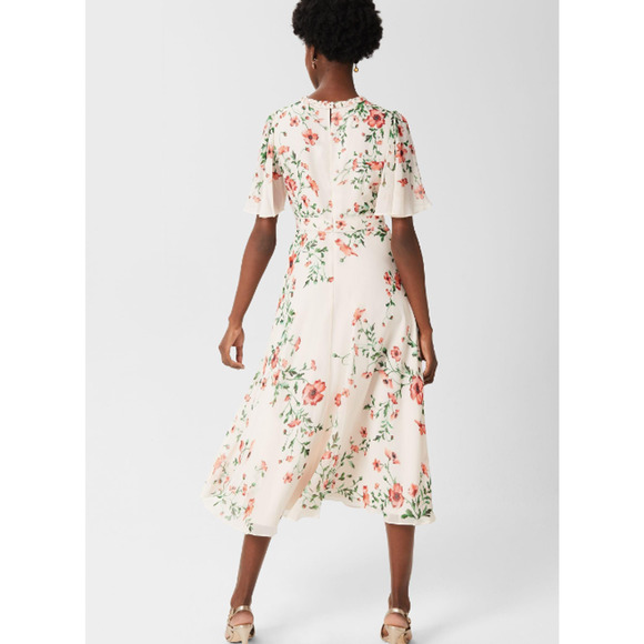 Hobbs Gianna Silk Dress Flutter Sleeve Midi Cream Red Floral NWT - Picture 10 of 10